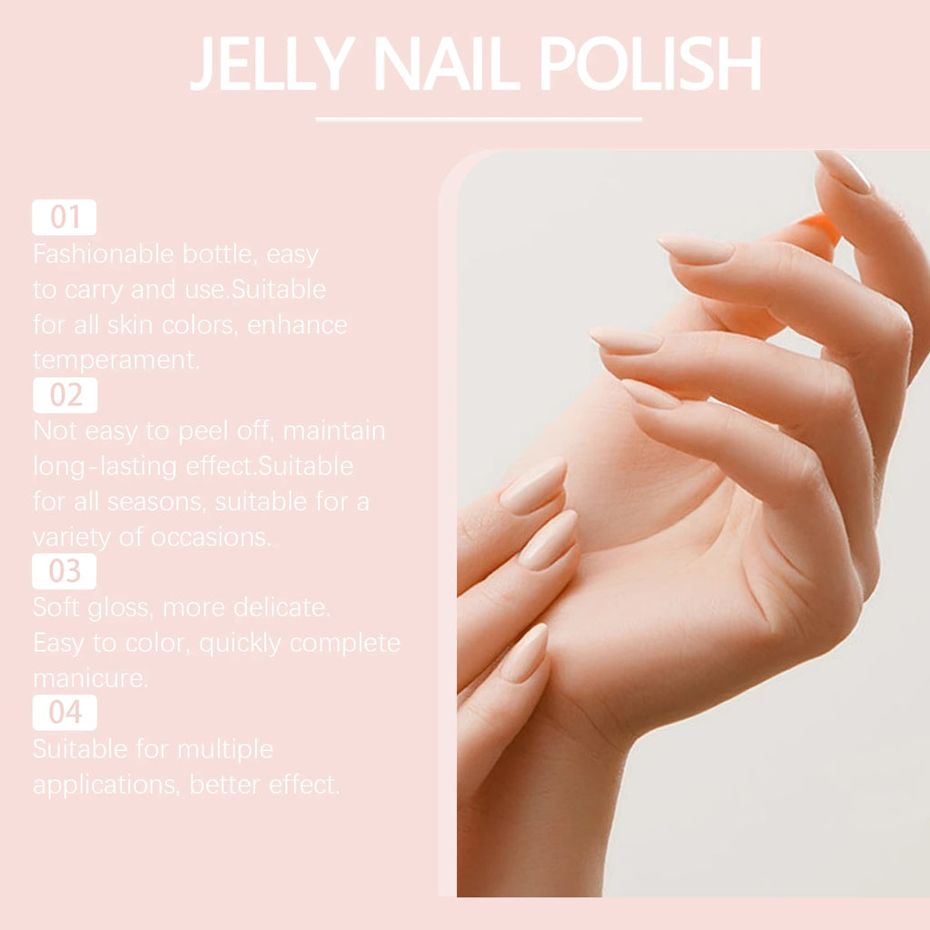 Jelly Nail Polish - Transparent Pink Water-Based Nail Polish, Autumn & Winter Shade, Skin-Whitening, Fine Glitter, Girly Pink Oasis Select