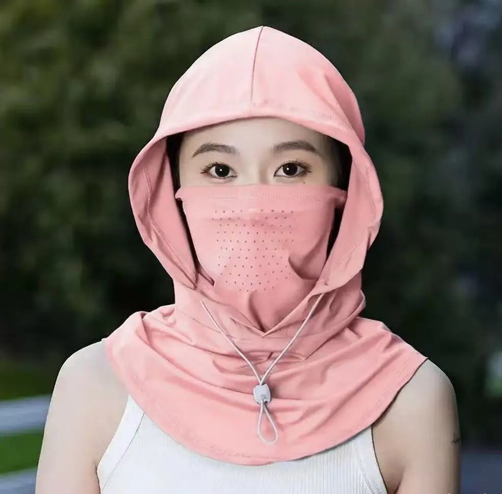 Sun Hat with Face Mask Neck Gaiter All in One for Women Summer Ice Silk Breathable UV Protection Cap for Driving Cycling Outdoor Oasis Select Pink 1PC