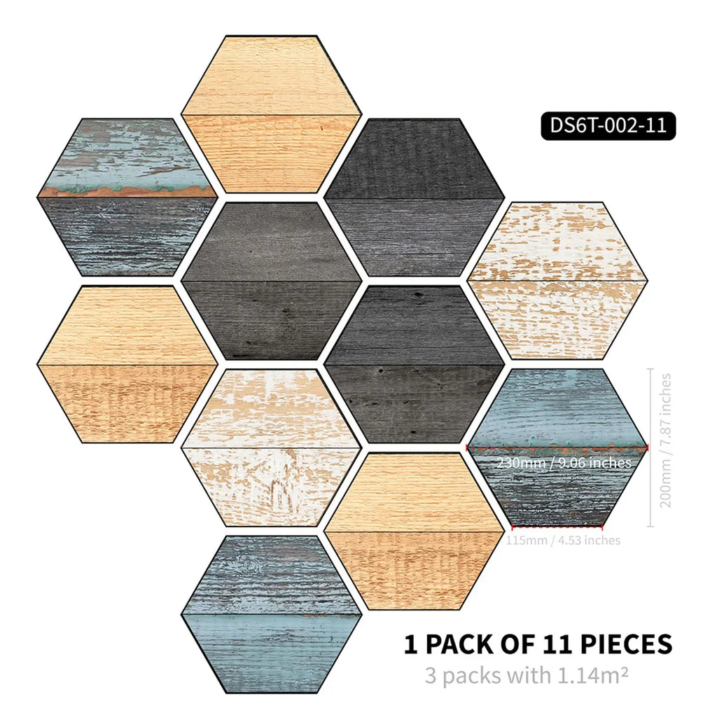 Marble wood grain self-adhesive hexagonal floor stickers waterproof home decoration hexagonal art Mosaic floor stickers Oasis Select DB-6T11P-002-CC 20cm x 23cm 11pcs