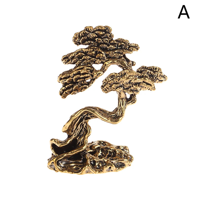 1Pc Brass Mini Welcome Pine Figurine Tree Miniature Landscape Small Bonsai Tree Statues Garden Decorations Accessories Oasis Select A