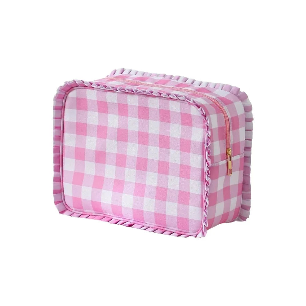 Ruffle Nylon Cosmetic Bag – Waterproof Zipper Makeup Organizer