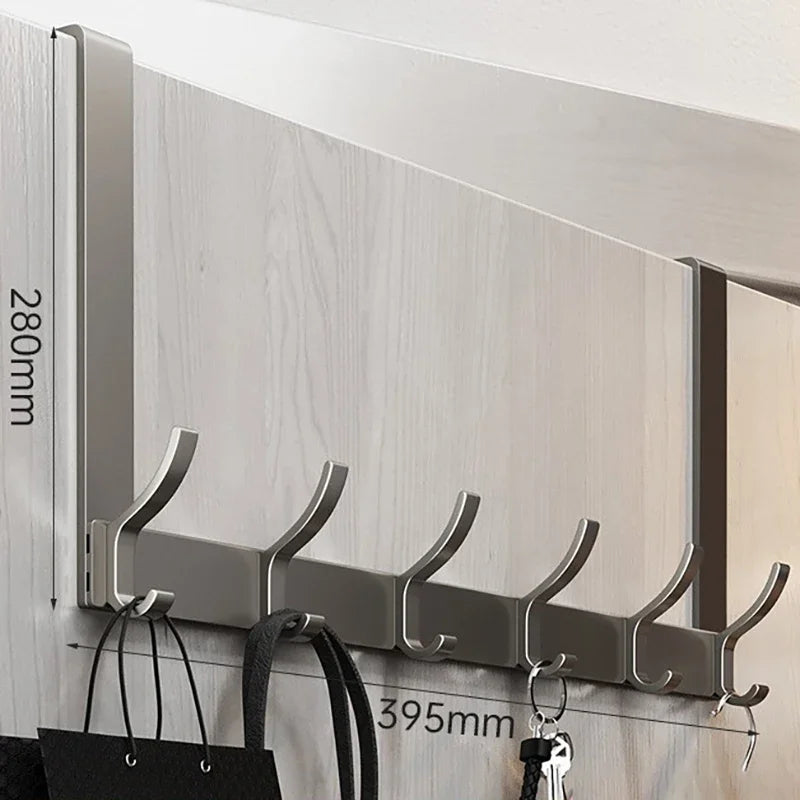 Over-the-Door Home Organizer Rack Quick Install Clothes Coat Hat Towel Hanger - Bathroom Accessories Holder for Storage Oasis Select Gray 6 hooks