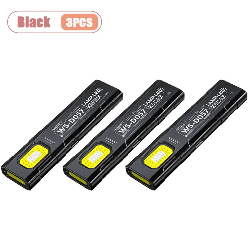 Magnetic LED Work Light Super Bright Rechargeable Portable Mini Flashlight for Outdoor Camping Car Repair Emergency Oasis Select Black-3PCS