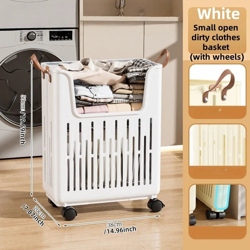 Foldable Open-Top Dirty Clothes Basket, Collapsible Wheeled Laundry Hamper, Space-Saving Organizer for Bedroom/Bathroom Oasis Select White Small-Wheel
