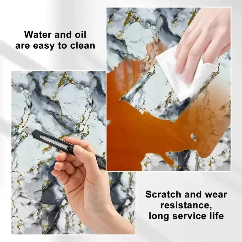 Self Adhesive Marble Wallpaper Waterproof Moisture Proof Faux Tile Wall Sticker for Bathroom Living Room Accent Wall Home Decor Oasis Select
