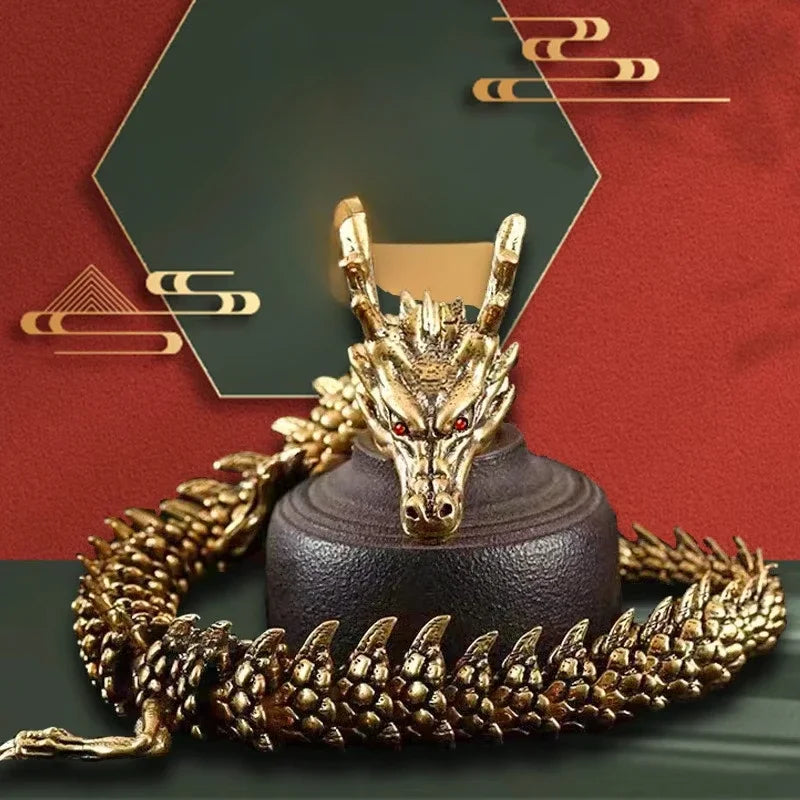 3D Dragon Statue Ornament Moveable Body Joints Ancient Copper Desktop Office ornament Brass Crafts Home Decoration Gifts Oasis Select