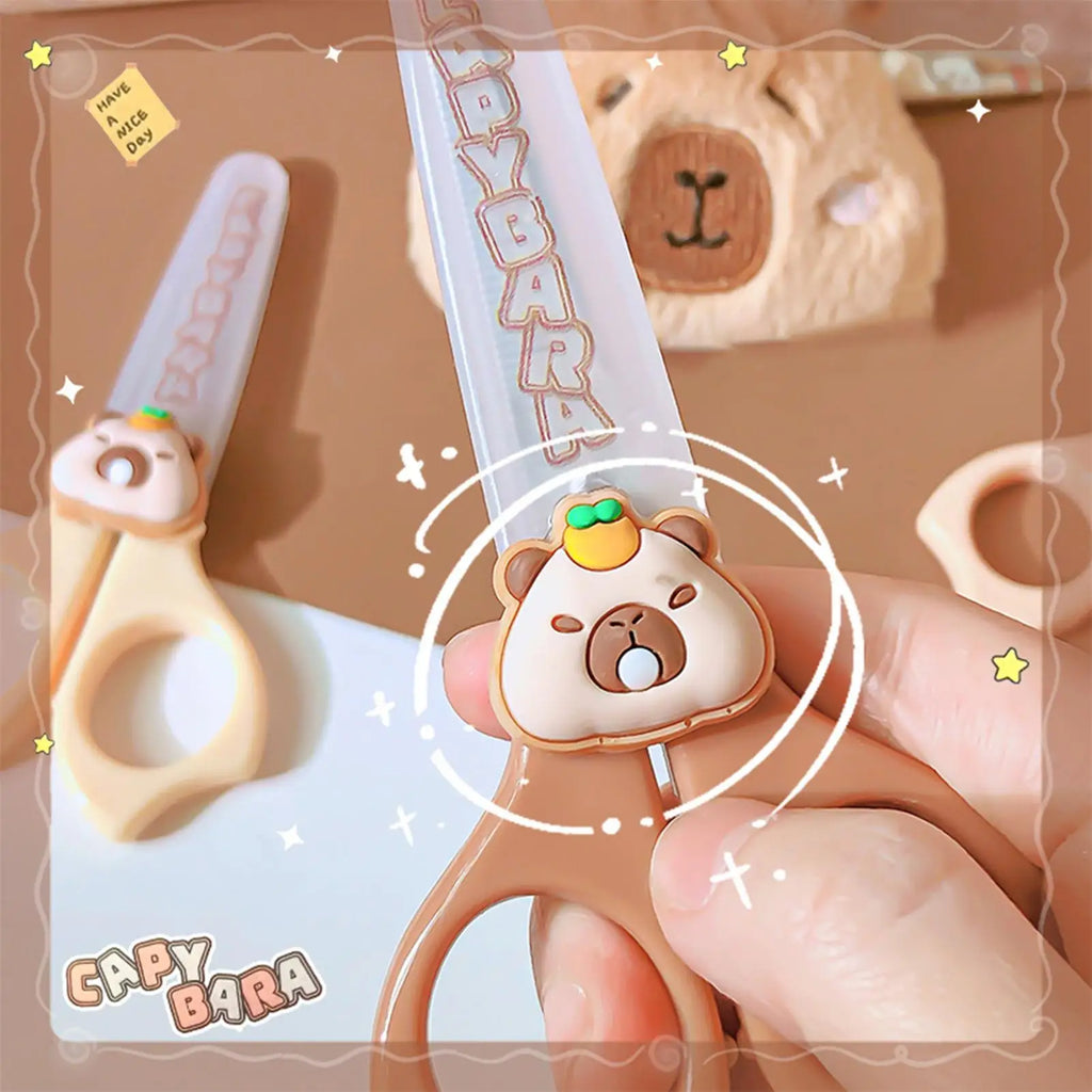 Kid Safety Scissors Capybara Safety Scissors With Round Tip Anti-Slip Handle Students Stationery Children Activities Supplies Oasis Select