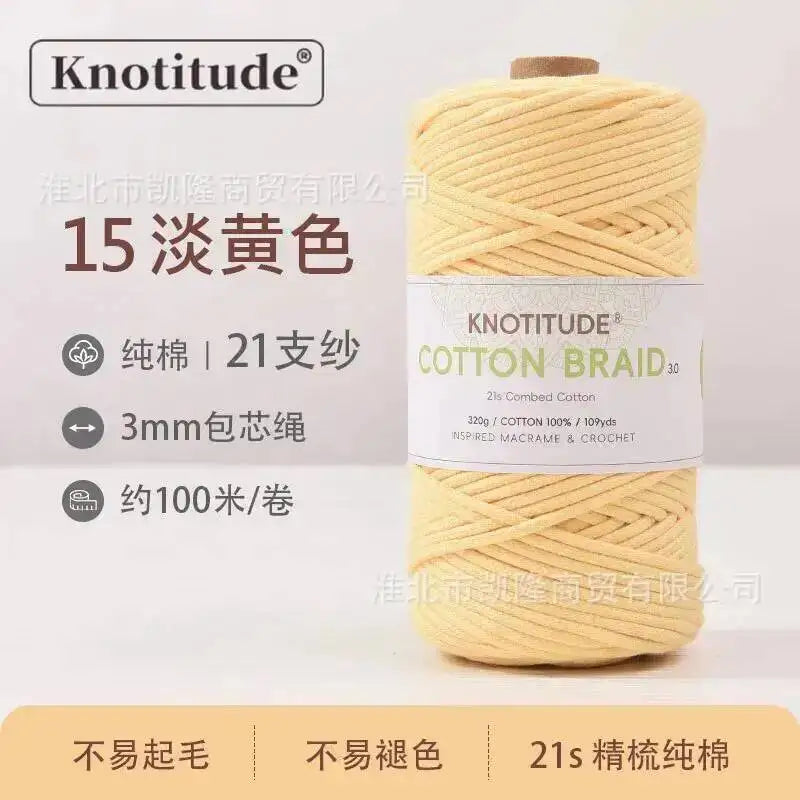 3mm Macrame Braid Cotton Cord 109Yards Pure Cotton Rope For Bracelet Knots, DIY Craft Making 100m Oasis Select Yellow Light Yellow 3.0mm 100m