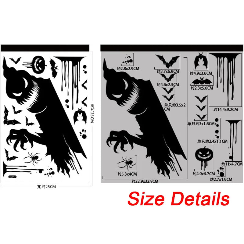 Halloween Window Sticker Giant Ghost Monster Witch Death Skeleton Bloody Poster Electrostatic Stickers for Helloween Party Decor Oasis Select big mouth
