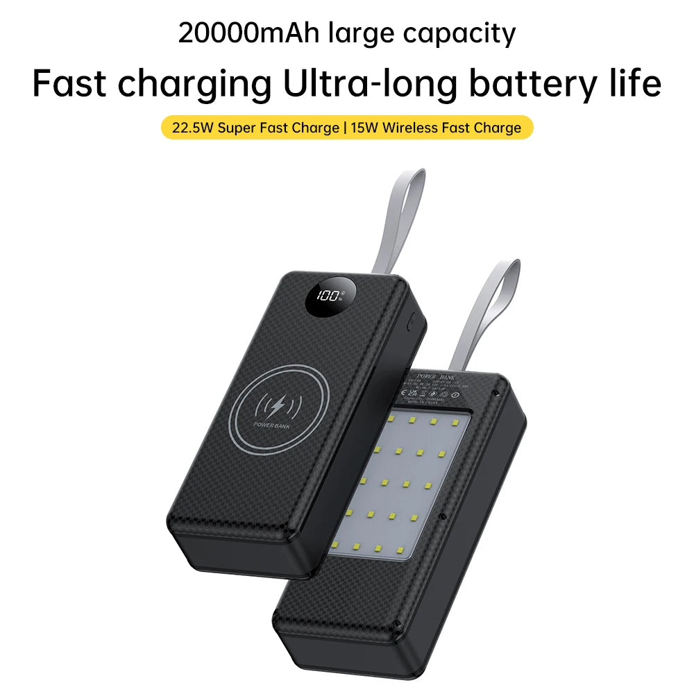 22.5W Fast Charging 15W Wireless Charging Power Bank Battery Holder + Camping Lamp 16*18650 20000mAh Power Bank Case DIY Shell Oasis Select