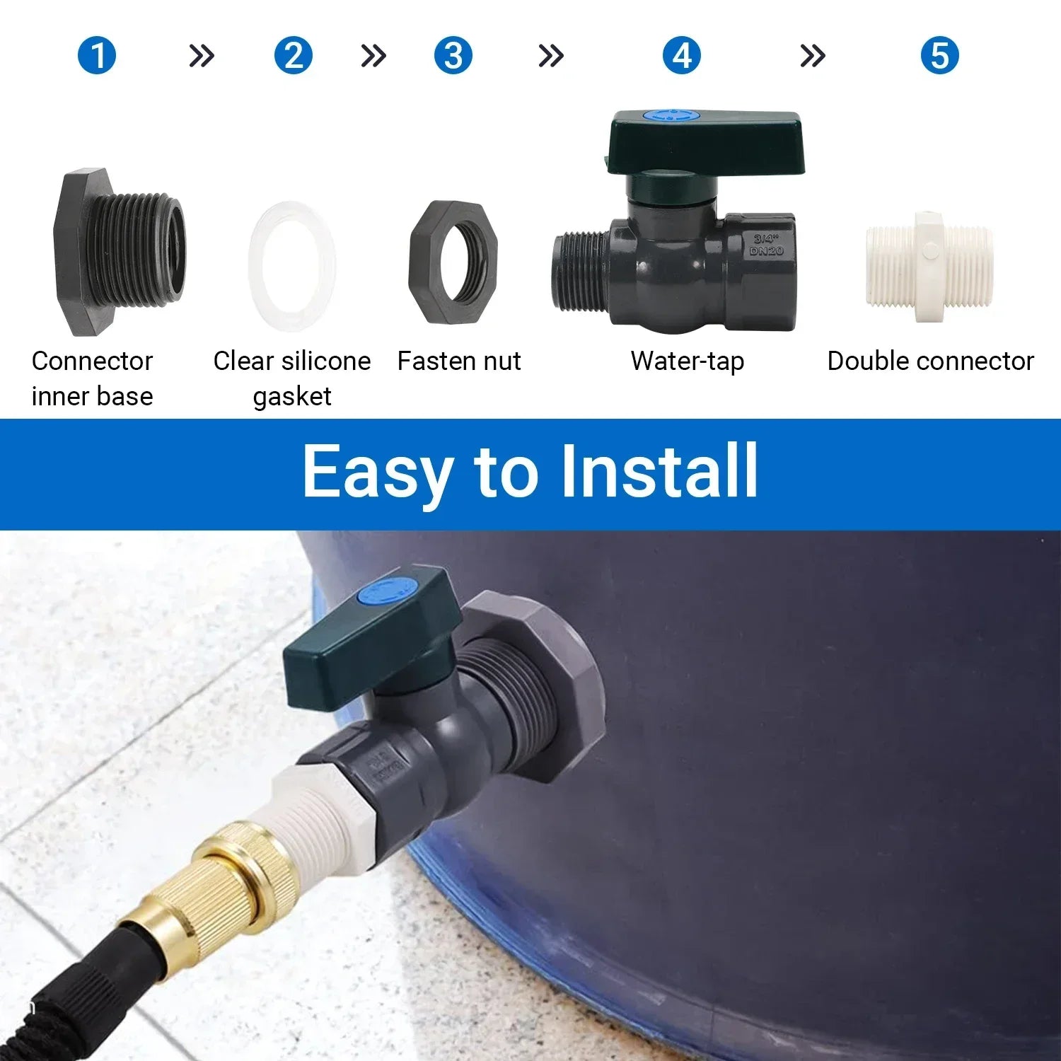 PVC Rain Barrel Spigot Kit – Leak-Proof Drain Adapter & Connector