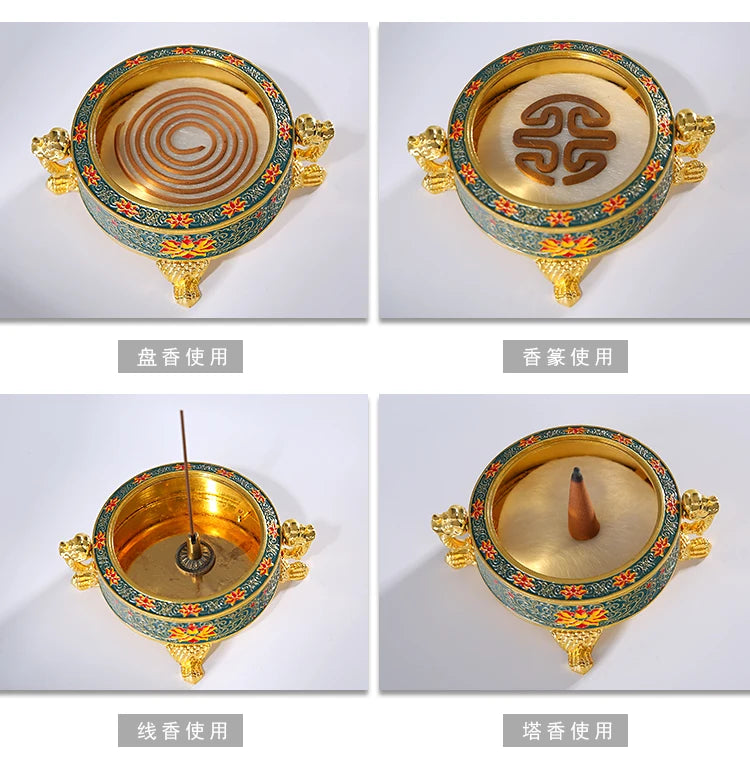 All-metal Enamel Tibetan Incense Burner Household Indoor Aromatherapy Tray Incense Creative Tea Ceremony Decoration Oasis Select