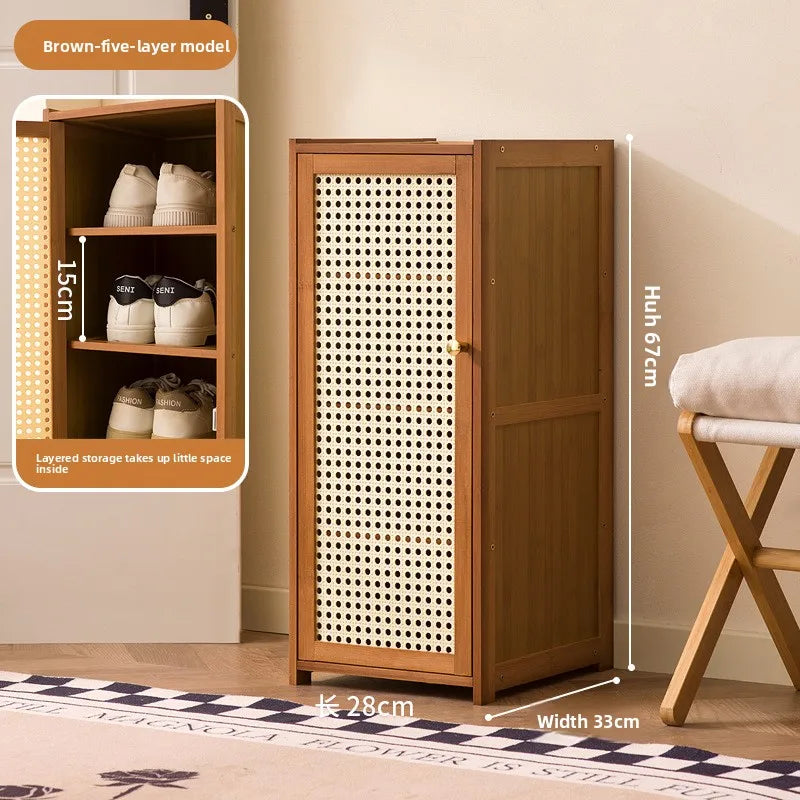 Shoe cabinet household entrance extremely narrow small shoe rack multi-layer indoor good-looking simple storage cabinet Oasis Select Brown five layers