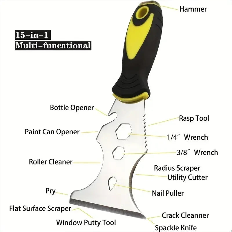 Stainless Steel Multi Function Putty Knife 15 In 1 Paint Scraper Construction Tool For Wallpaper Removal Can Opener Home DIY Oasis Select