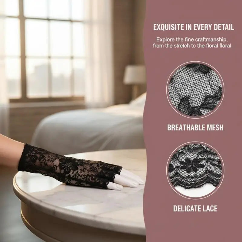 Lace Fingerless Gloves Women Elegant Breathable Bridal Wedding Party Cosplay Driving Fashion Accessory Oasis Select