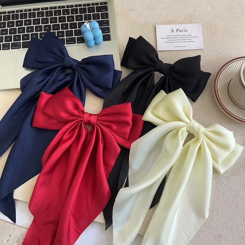 Solid Satin Bow Ribbon Hair Clips for Women - Elegant Bowknot Hairpins Barrettes for Girls, Wedding Bridal Hair Accessories Oasis Select