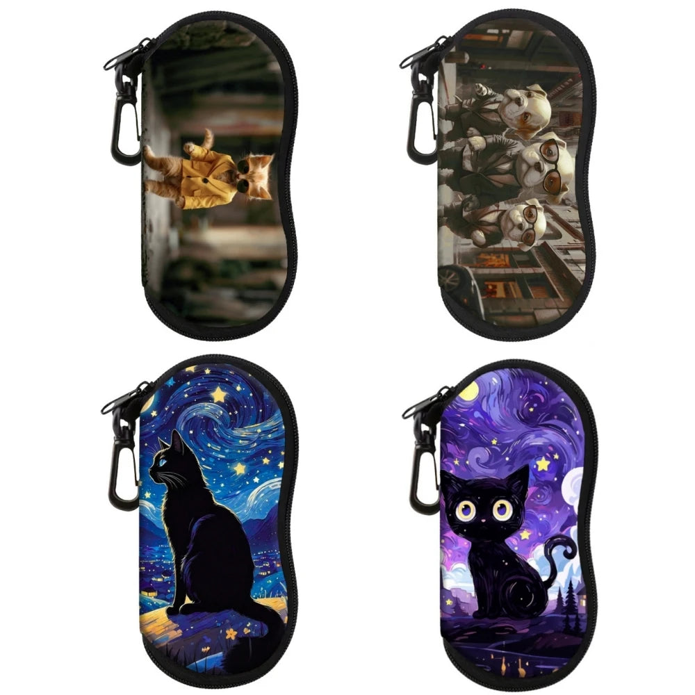 Cat & Dog Glasses Case with Carabiner Clip | Soft Eyeglass Pouch