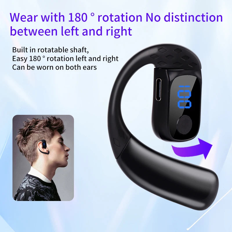 Open Wireless Headset Bluetooth 5.4 180° Rotation Adjustable Left Right Ear Universal Earphone Mic Sport Business Music Ear-Hook Oasis Select