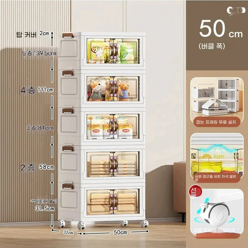 3/4/5 Layers Multifunction Folding Living Room Cabinet Closet Organizer With Wheel Stackable Sundries Large Capacity Storage Box Oasis Select 50cm wide- 3Layers