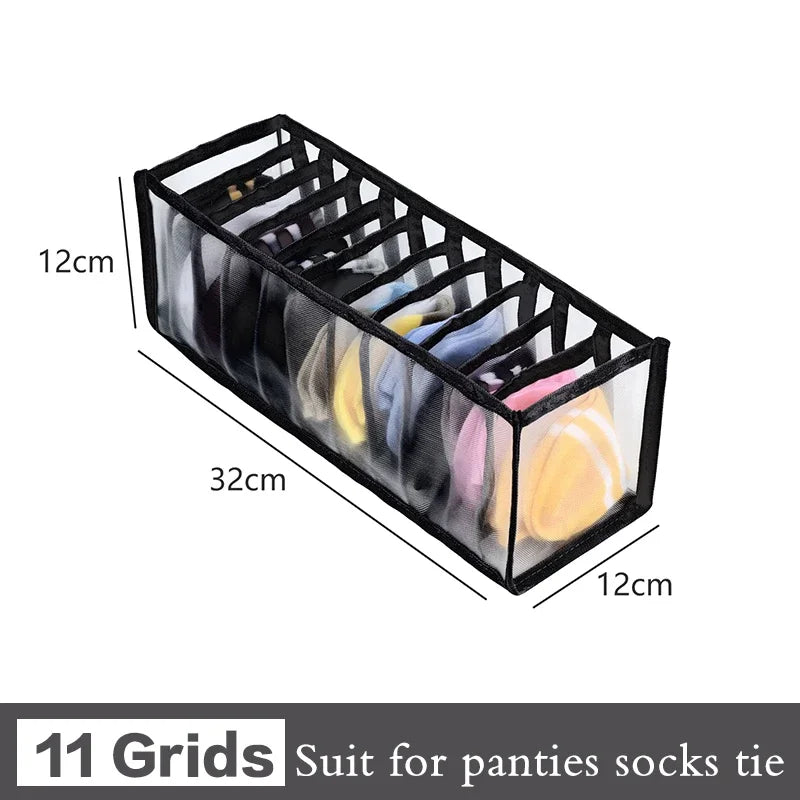 Sports Bra Underwear Organizer Storage Box Panties Socks Storage Boxes Wardrobe Clothes Organizer Cabinet Drawers Separator Box Oasis Select 11grids-black