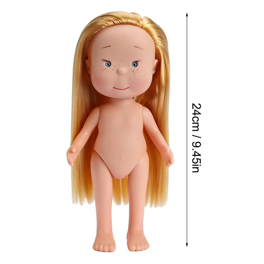 Realistic Vinyl Doll with Long Hair Unclothed Art Toy Collection Figurine Cute Face Freckles Play Doll Gift Toy Oasis Select
