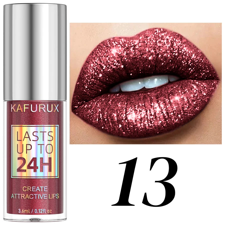 KAFURUX 20-Shade Glitter Liquid Lipstick & Diamond Lip Gloss