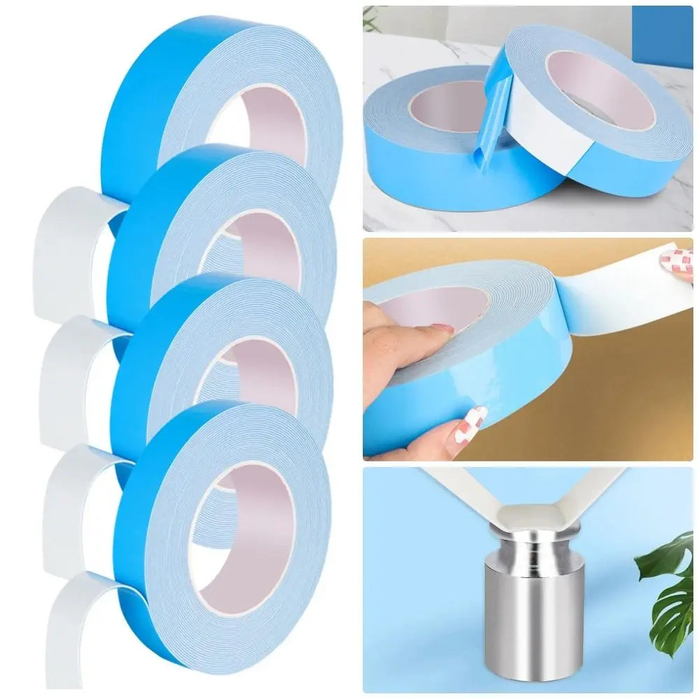 10Meters/Roll Blue Film White Double Sided Tape Strong Self Adhesive Multifunctional PE Foam Tape Sponge Strip Oasis Select