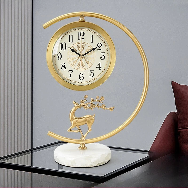 Living Room Clock European-style Home Creative Counter Brass Decorated Clock Light Luxury Metal Quartz Table Clock Oasis Select