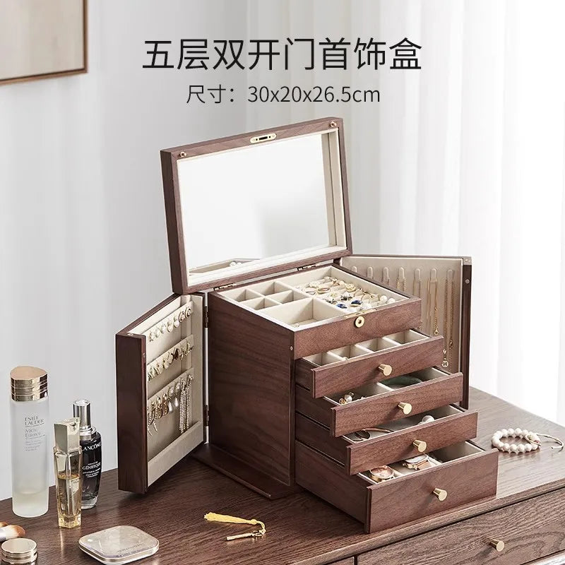 2024 New Large-capacity Wooden Jewelry Box Storage Cabinet New Chinese High-end Gold Jewelry Storage Box Oasis Select E
