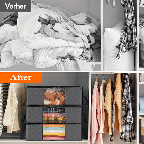 1/2pcs 35L Fabric Storage Bags with Clear Viewing Window, Quilted Foldable Organizer for Clothes Blankets Bedding,Room Organizer Oasis Select