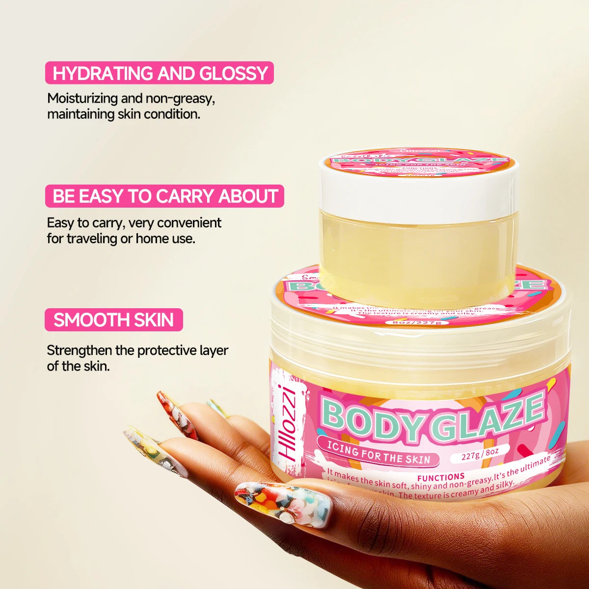 8oz 2oz body glaze donut Moisturizes, protects, and repairs the skin make the skin appear lighter, brighter, or more radiant Oasis Select