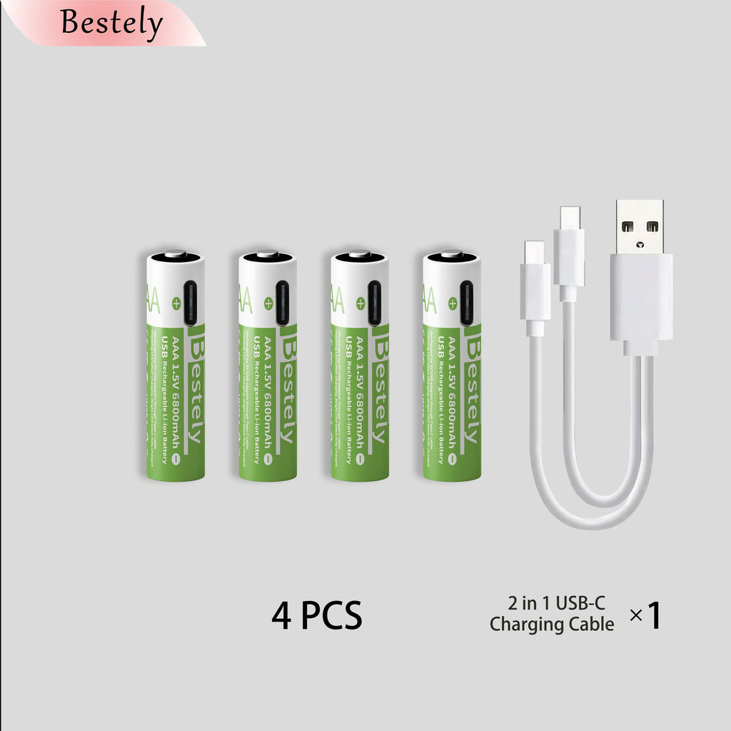New AA 12000mAh+AAA 6800mAh Rechargeable Batteries Lithium-ion 1.5V AA Rechargeable Batteries 1.5V AAA Battery with USB-C Cables Oasis Select 4PCS Batteries 1.5V China Mainland