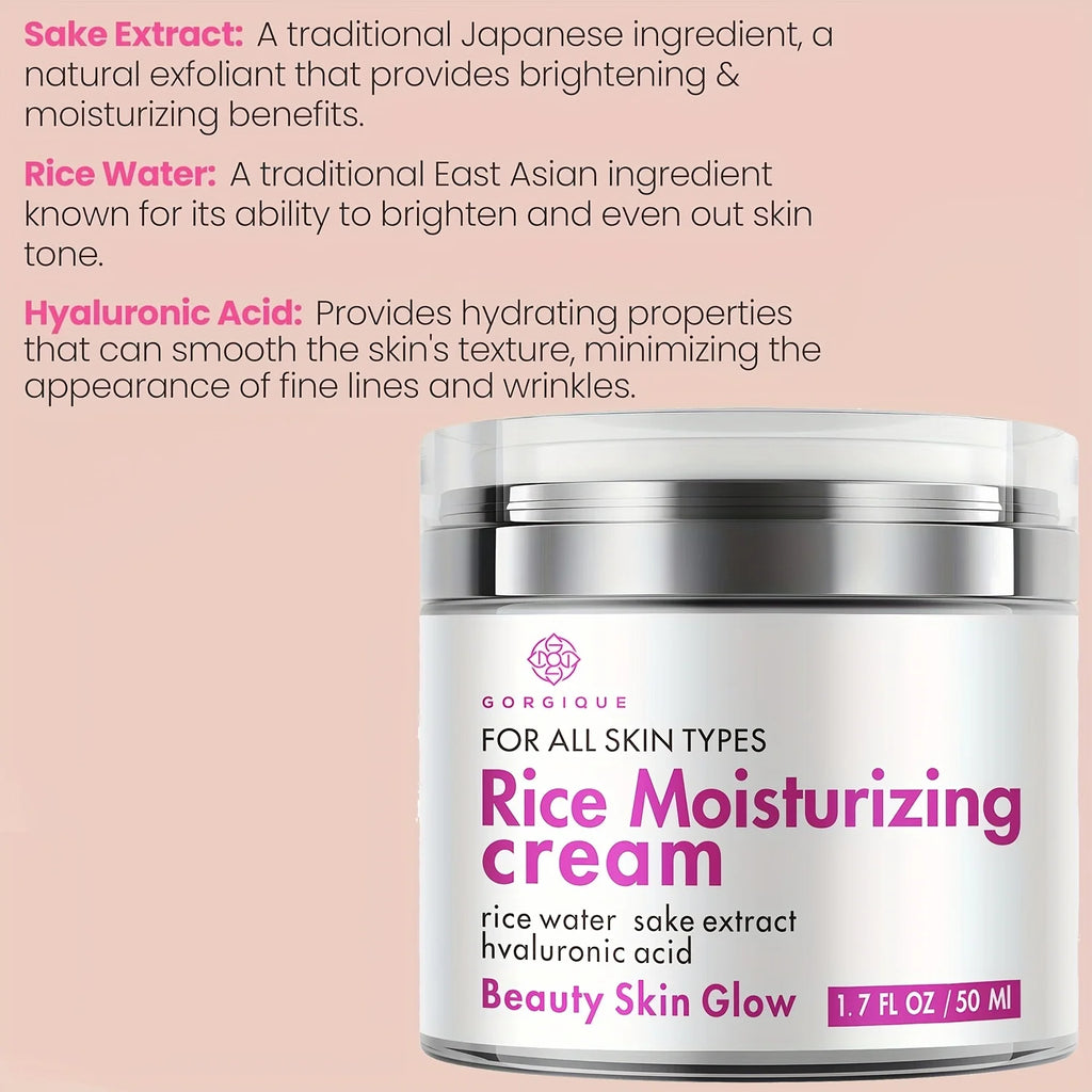 GORGIQUE Rice Cream Moisturizer – Sake Extract & Hyaluronic Acid Face Moisturizer Cream Oasis Select