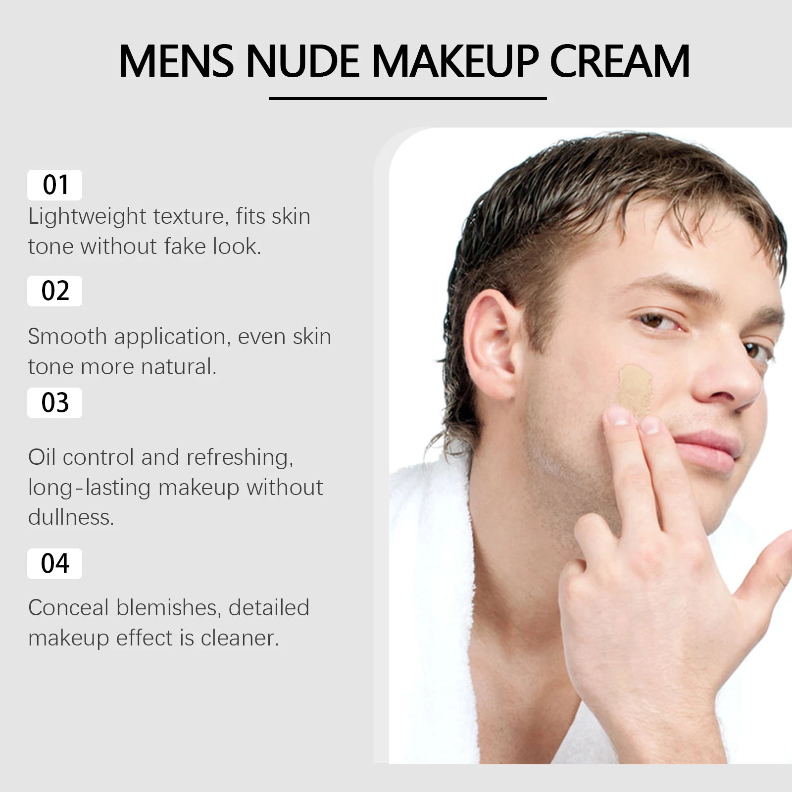 Men's BB Cream Natural Nude Tone Hydrating Cover Blemishes Sweatproof Long Lasting Oil-Free Matte Finish Nude Makeup Cream Oasis Select