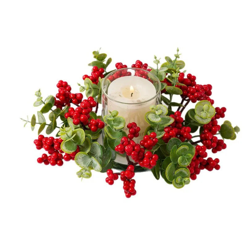 Eucalyptus Christmas Wreath Candle Ring Berry Candle Decorative Table Setting Accessories Candle Holder Wreath Oasis Select Red