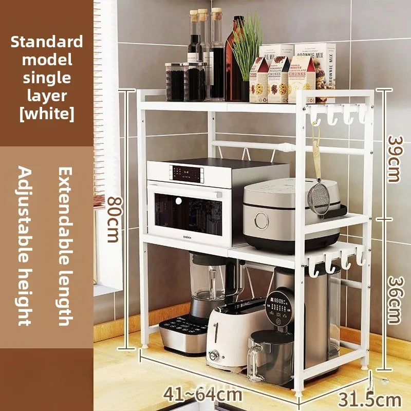 Retractable microwave oven rack, countertop, kitchen floor-to-ceiling multi-layer oven rack, household storage microwave oven Oasis Select