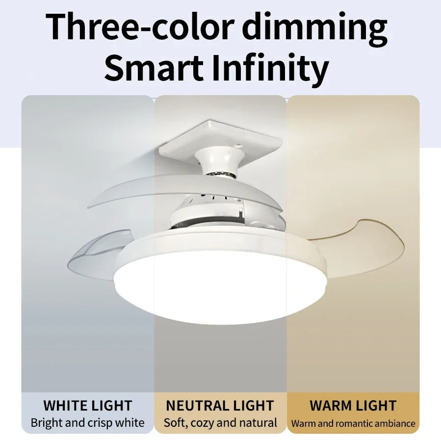 2 in 1 E27 Ceiling Fan Light with Remote Control AC 85-265V Three-Color Three-Wind Speed Dimmable Timer Function for Living Room Oasis Select