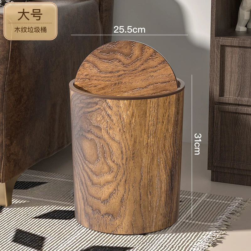 Retro imitation wood grain trash can household new large capacity living room kitchen office creative Chinese paper basket Oasis Select Large with lid