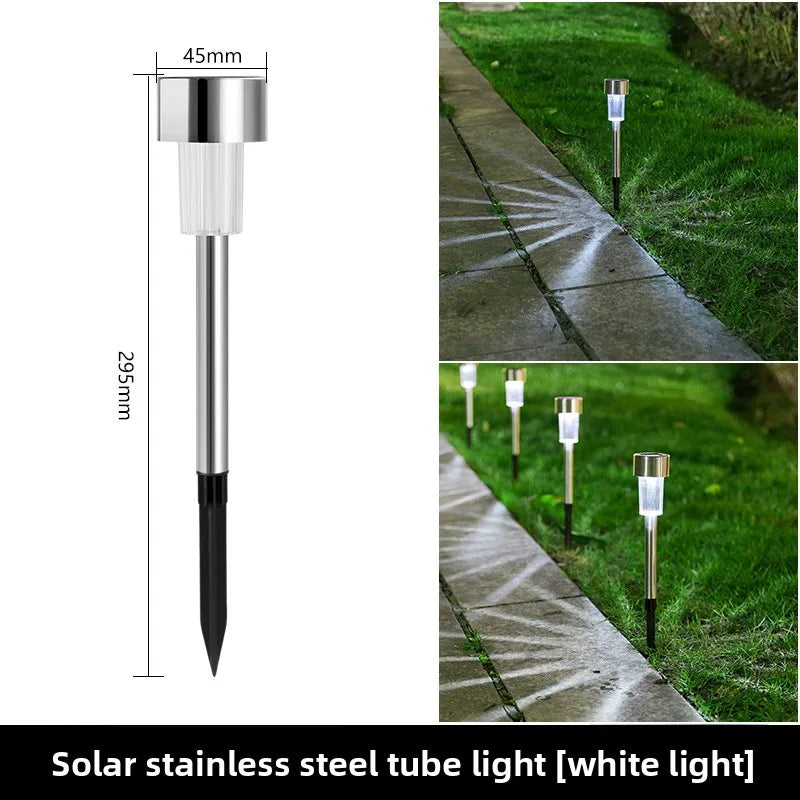 Solar Powered Stainless Steel Tube Lights Outdoor Waterproof Garden Yard Lawn Lamp Night Light Pathway Lighting Oasis Select