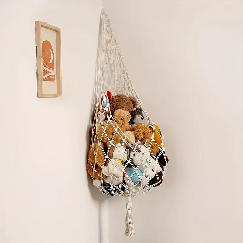 Large Capacity Plush Toy Hammock, Hanging Storage Net with Durable White Fabric for Stuffed Animal in Playroom Bedroom Decor Oasis Select Beige