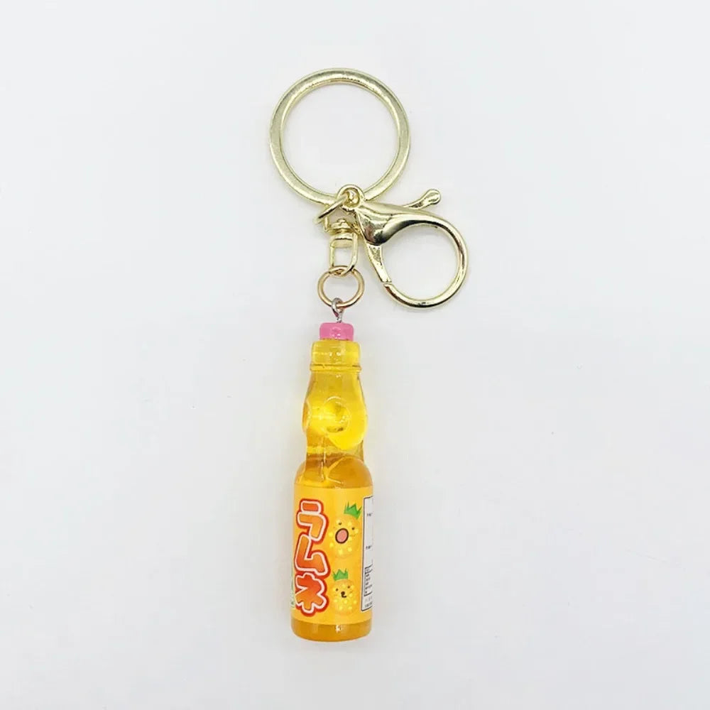 Simulation Marbles Bobble Soda Key Chain Miniature Japanese Ramune Soda keychain Cute Dollhouse Ornaments Bag Accessories Oasis Select Pineapple
