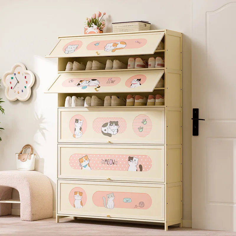 Household indoor large-capacity floor-to-ceiling multi-layer shoe rack entrance integrated dust-proof cartoon locker Oasis Select