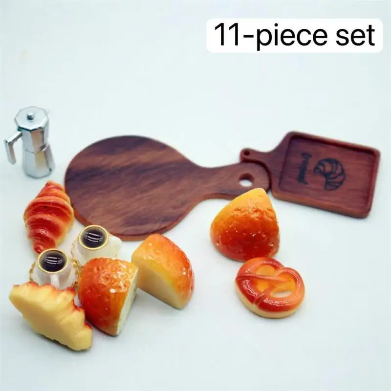 Cute Dollhouse Miniatures Coffee Bread Breakfast 11-Piece Set Model Ornaments Kids Kitchen Pretend Play Toy DIY Accessory Gifts Oasis Select Default Title