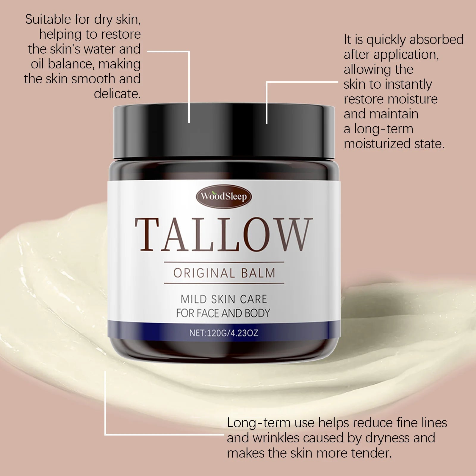 120g Multi Purpose Tallow Honey Balm Deep Moisturizing Nourishing for Extremely Dry Skin Face Hand Body Care Soothe Damaged Skin Oasis Select