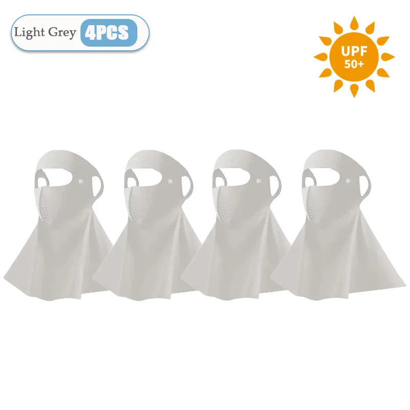 1-10PCS 3D Ice Silk Sun Face Mask Women UV Protection Cooling Breathable Dustproof Balaclava for Outdoor Sports Cycling Oasis Select Light Grey-4PCS