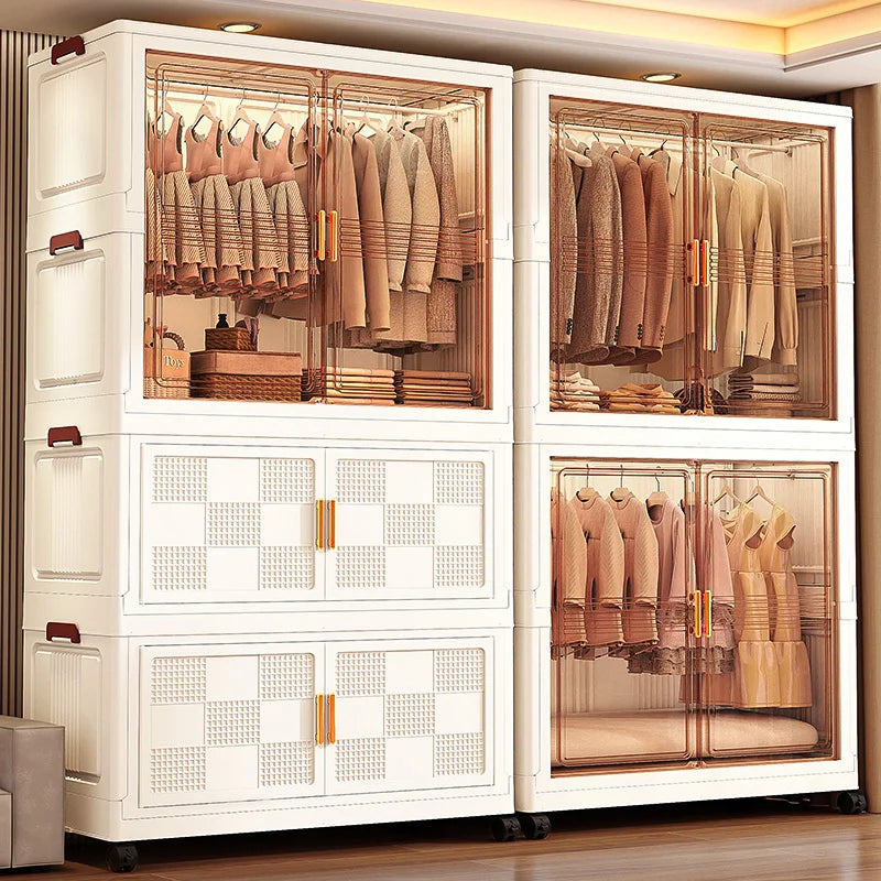COIZYZZL 31.5 Inch Foldable Storage Wardrobe, 2-6 Tier Multi-Combos with Rolling Wheels, Large Capacity for Living Room/Bedroom Oasis Select