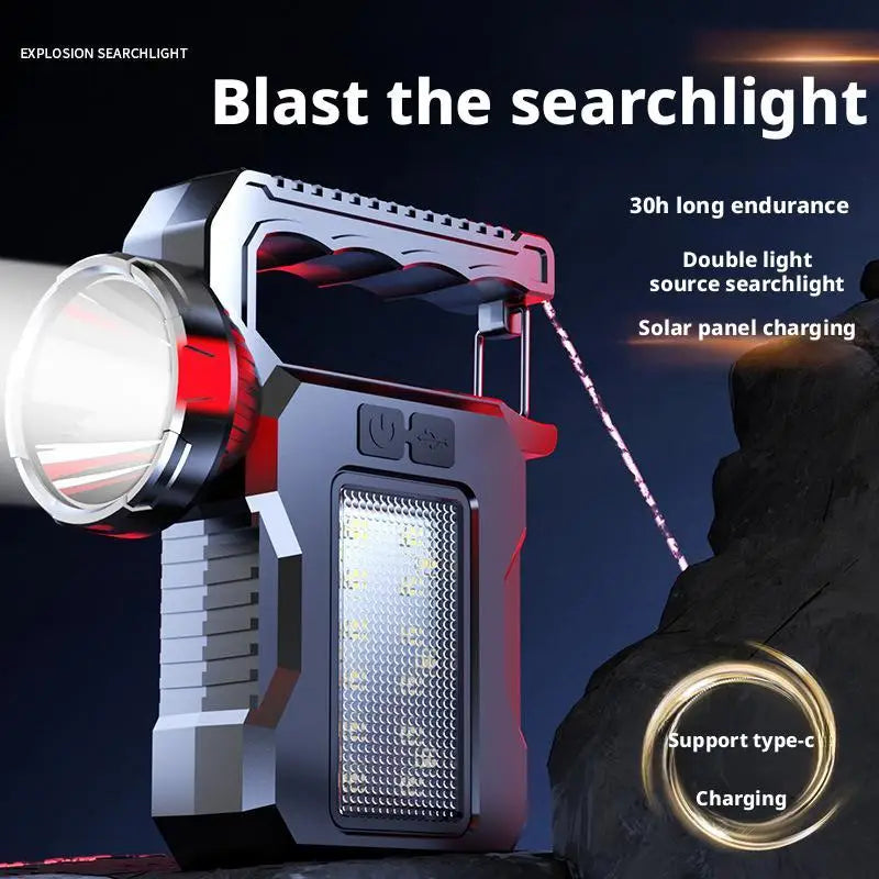 Outdoor Solar-Powered Super Bright Long-Range Rechargeable High-Capacity Strong Light Handheld Searchlight Oasis Select