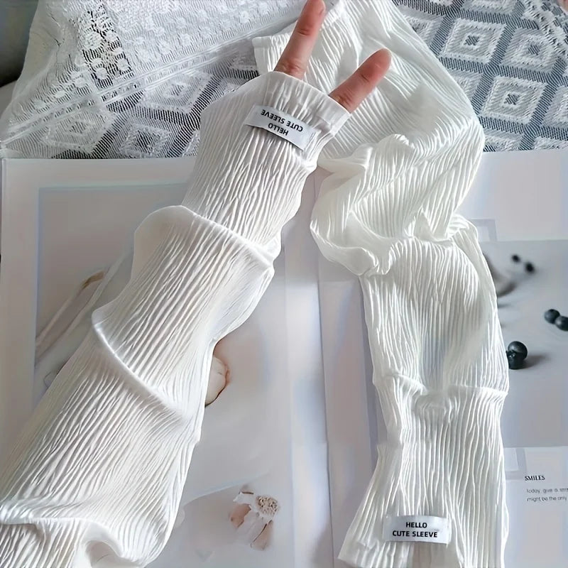 1 Pair Women's Wrinkle Resistant Ice Silk Arm Sleeves, Polyester Fiber, Lightweight Loose-Fitting Cooling Sleeves Oasis Select WHITE