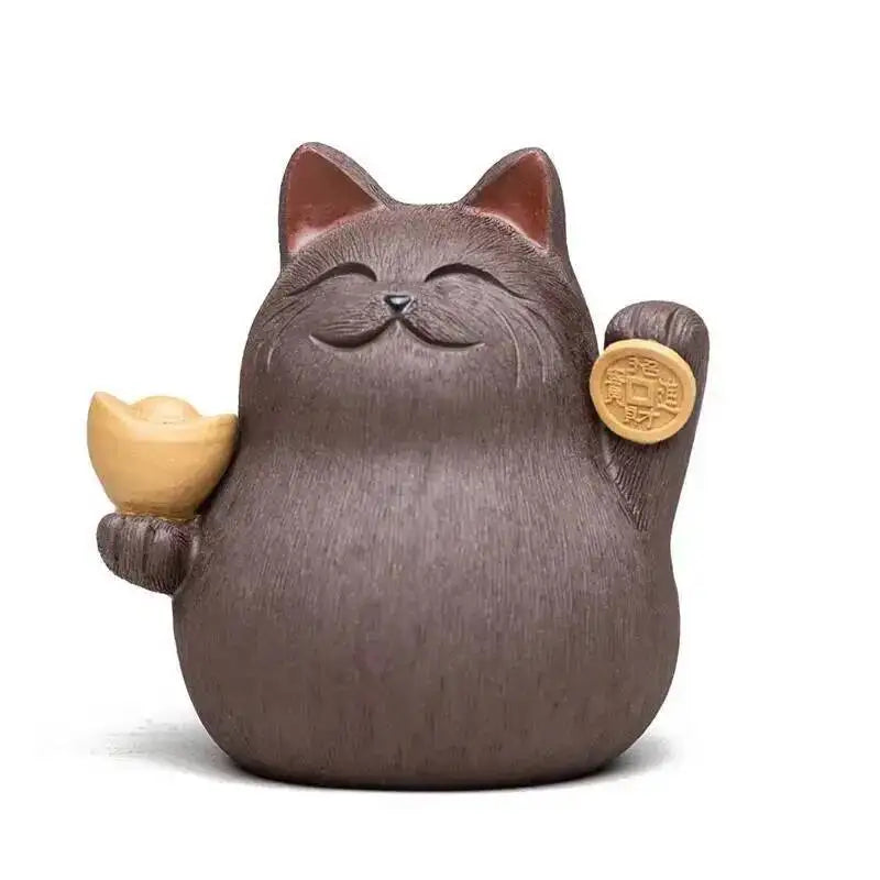 Zisha Tea Pet Cat Ornament Sculpture Zhaocai Cat Tea Pet Tea Mat Accessories Ceramic Tea Pet Oasis Select Raw Ore Purple Mud