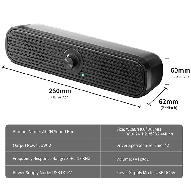 AyeBeau Wired Soundbar Speaker for PC TV Laptop | 2.0 USB Audio